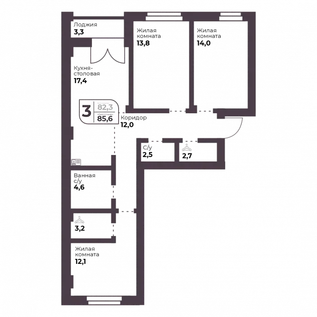 3-комнатная