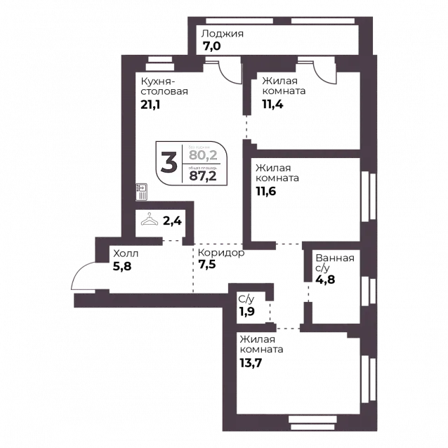 3-комнатная