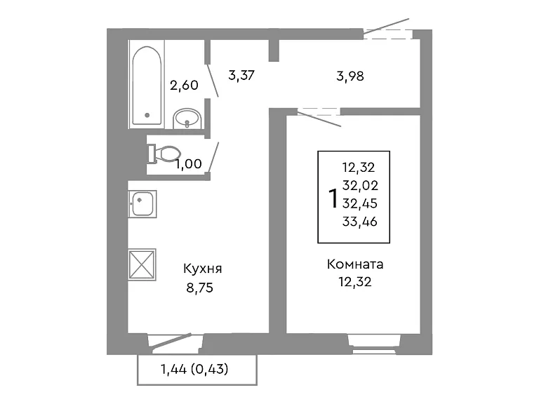1-комнатная