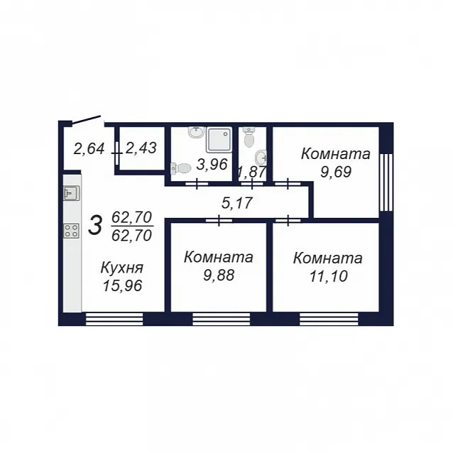 3-комнатная